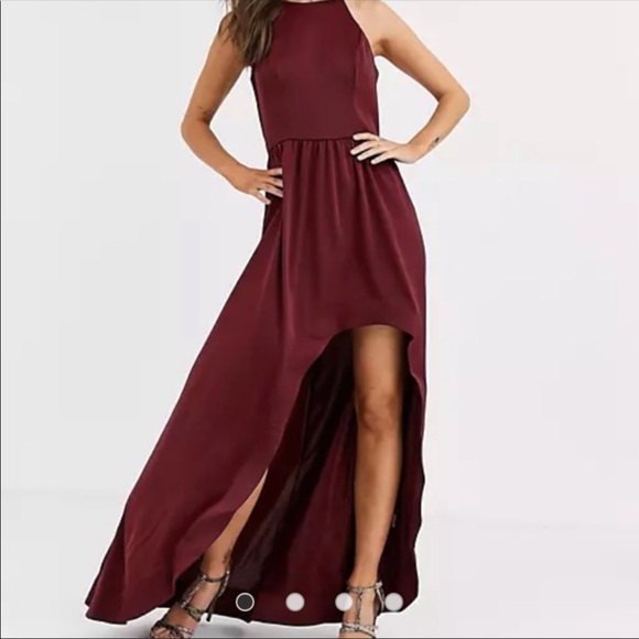 Chi Chi London high low satin skater dress in wine - Picture 1 of 3